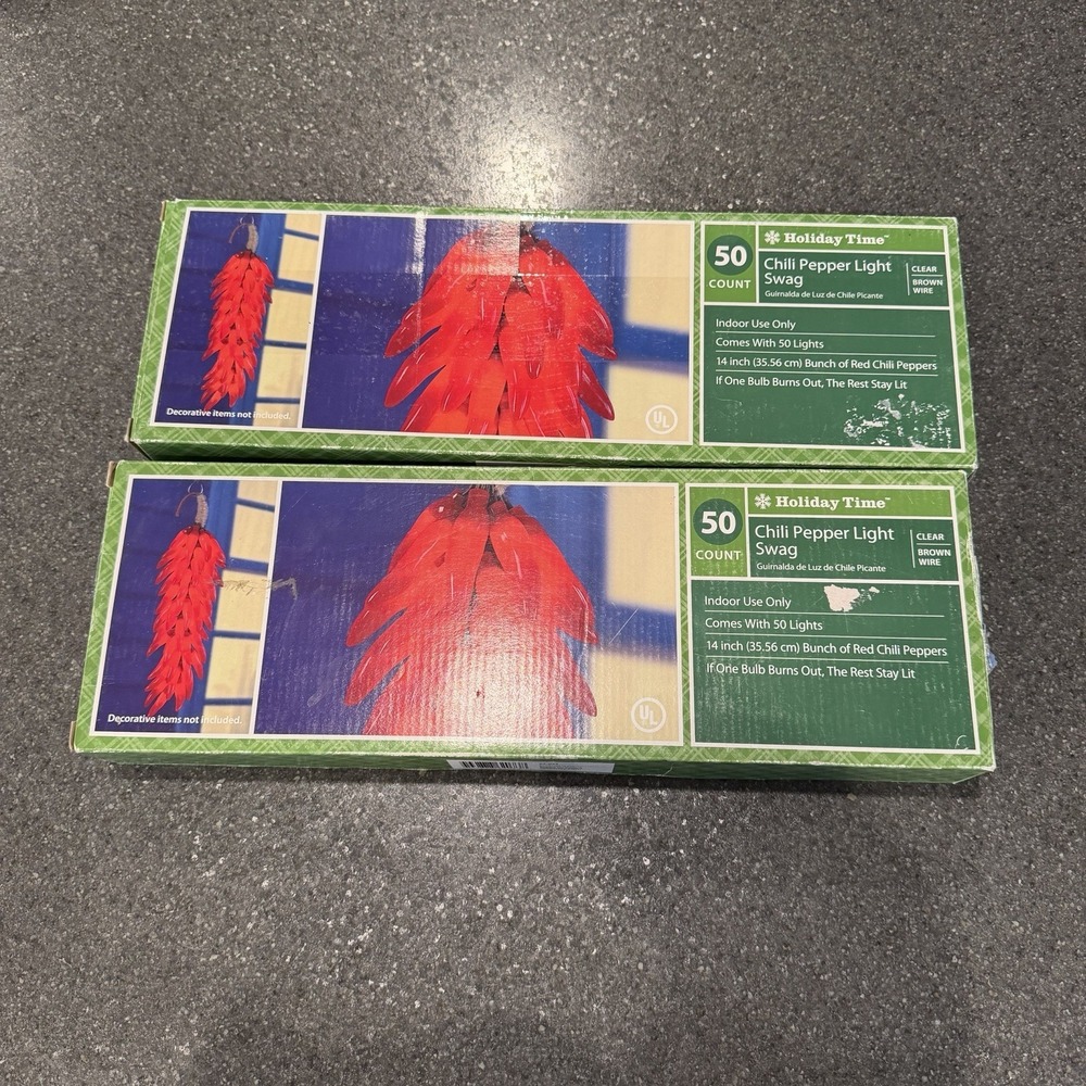 NEW Lot Of 2 Holiday Time Chili Pepper Light Swag Red